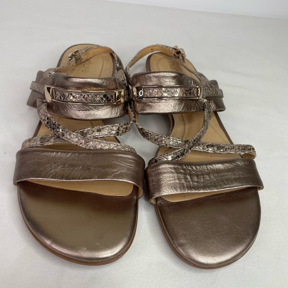 Spring Summer Nurture Bronze Leather Flat Strappy Sandal Celiah Size 7.5